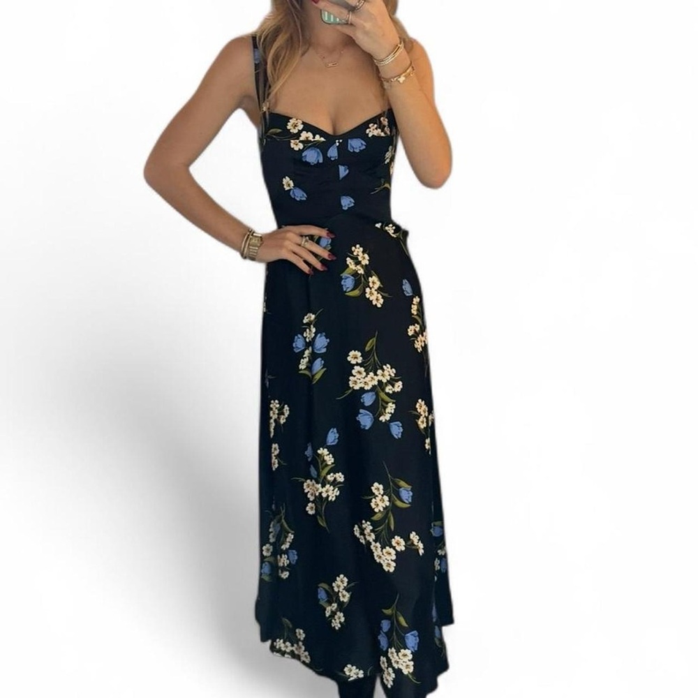 Maeve by Anthropologie Jocelyn Floral Satin Midi Dress XXS